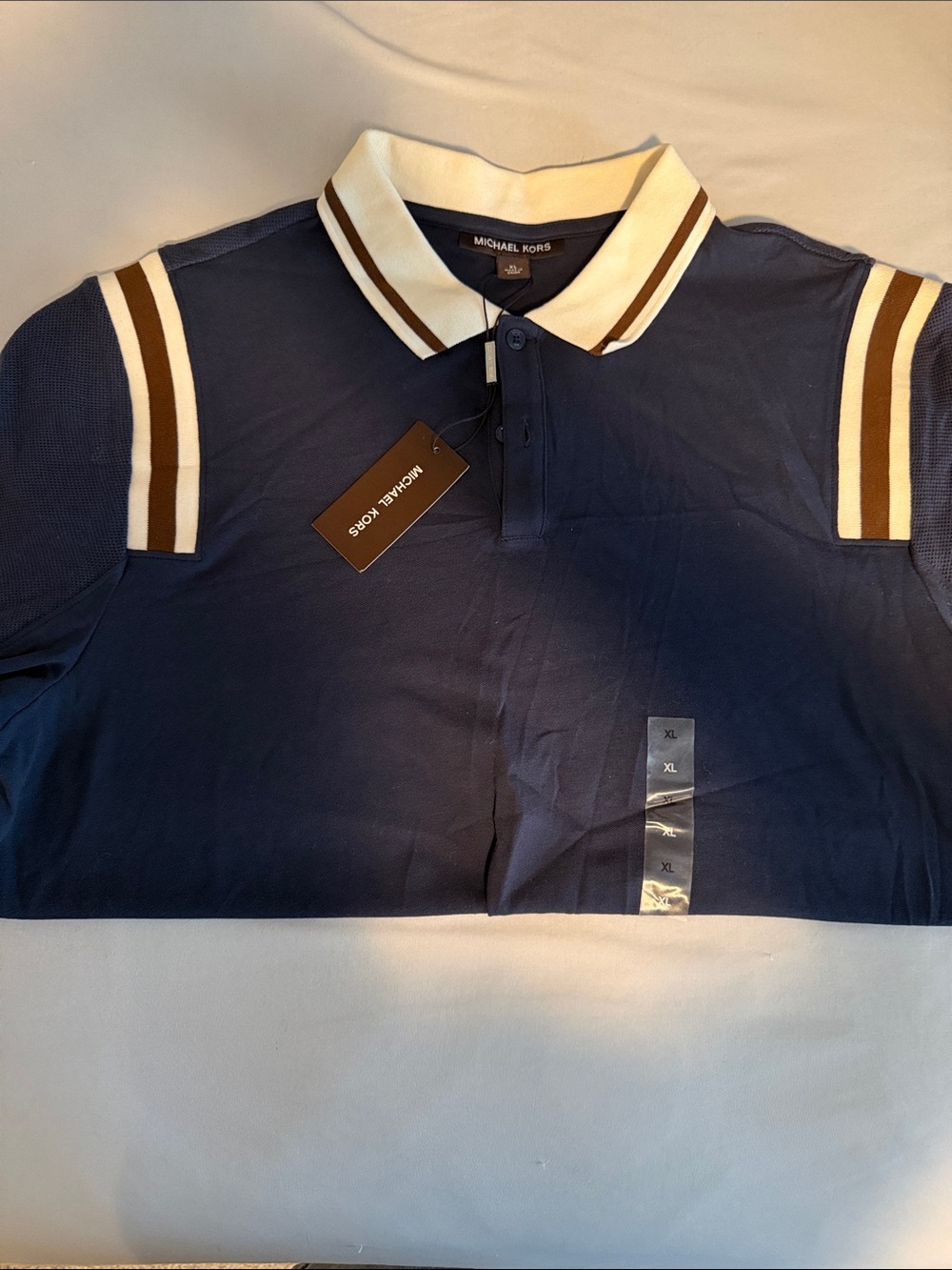 Michael Kors Navy Polo with Cream and Brown Trim